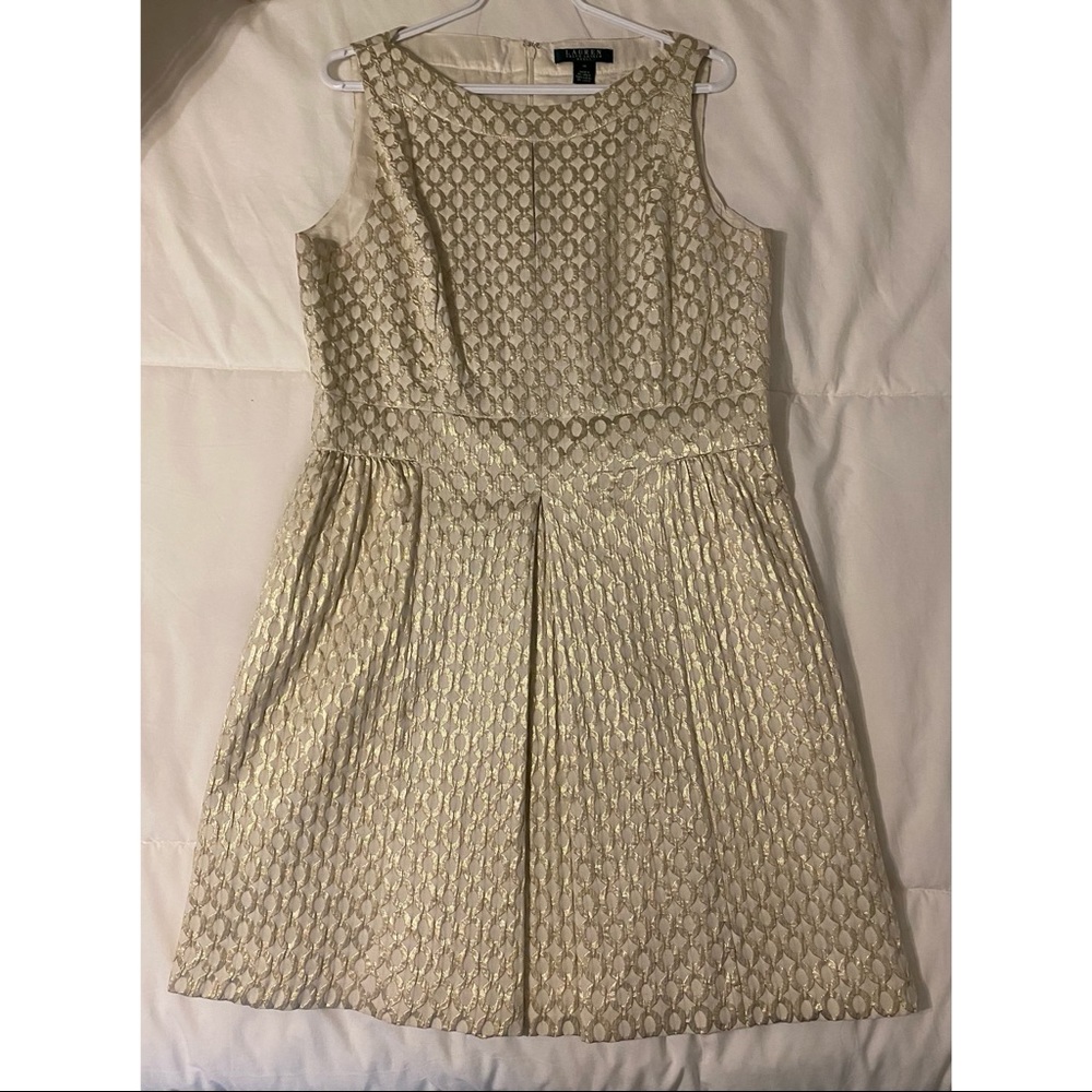 Worn Once Off-White and Gold Ralph Lauren Dress